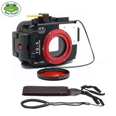 Image of SeaFrogs Waterproof Underwater Camera Case for Olympus TG5 with 67mm Red Filter Combo Applied to 60m/195ft