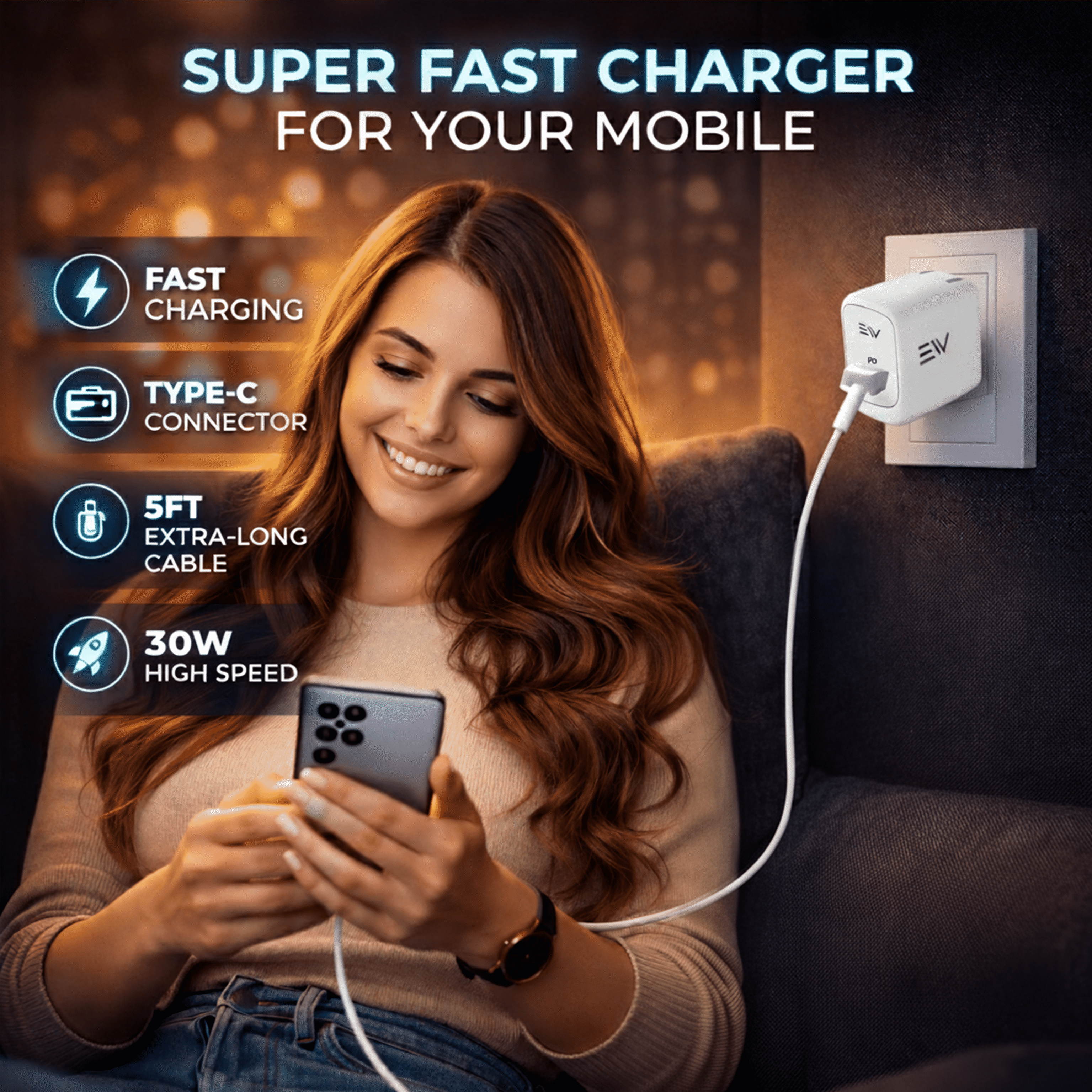 Electronic World USB C Wall Charger Compatible with Most USB-C Devices with Charging Cable, Adaptor