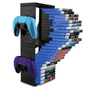 Video Game Storage Tower for PS5 PS4 Xbox Nintendo Switch Games, Universal Video Games Discs Organizers 24 PCS with Controllers Holder, Game Disk Box Stand Rack Accessories