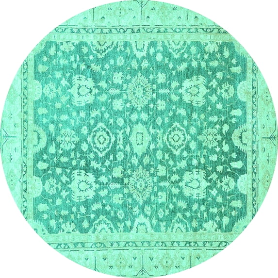 Ahgly Company Indoor Round Oriental Turquoise Blue Traditional Area Rugs, 5' Round