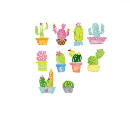 Agiferg Petites Plantes Fraîches, Fleurs, Décoration de Salon, Stickers  Muraux, Faux Cactus en Pot, Stickers Chambre d'Enfant