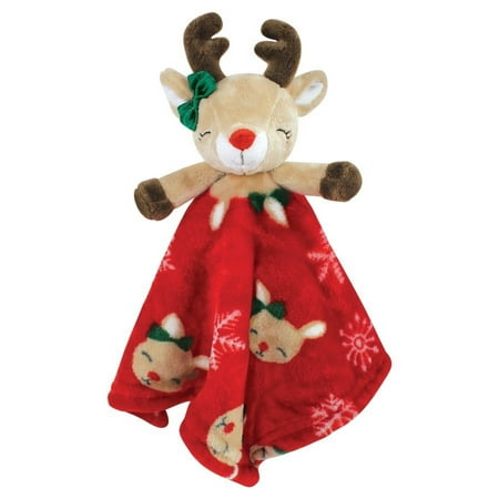 Hudson Baby Infant Girls Animal Face Security Blanket Girl Holiday Reindeer One Size