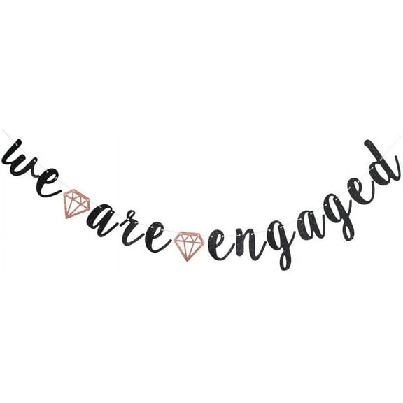 We are Engaged Banner, Black Decorations for Bridal Shower Party Sign, Bachelorette/Wedding Engagement Party Bunting Supplies