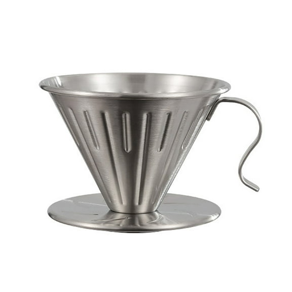OIUR Coffee Filter Cone Stainless Steel Hand Drip Pour Over Coffee Funnel with Spiral Ribs Dishwasher Safe V-Shaped Coffee Filter for Most Coffee Makers Camping Home Brewing
