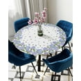 thumbnail image 5 of Floral Round Tablecloth Fitted Table Cover, Elastic Tablecloths Waterproof Outdoor Indoor Stretch Cloth Tablecover for Dinner, Party, Shower, Blue Purple Spring Botanical Plant Leaves 45-52IN, 5 of 6