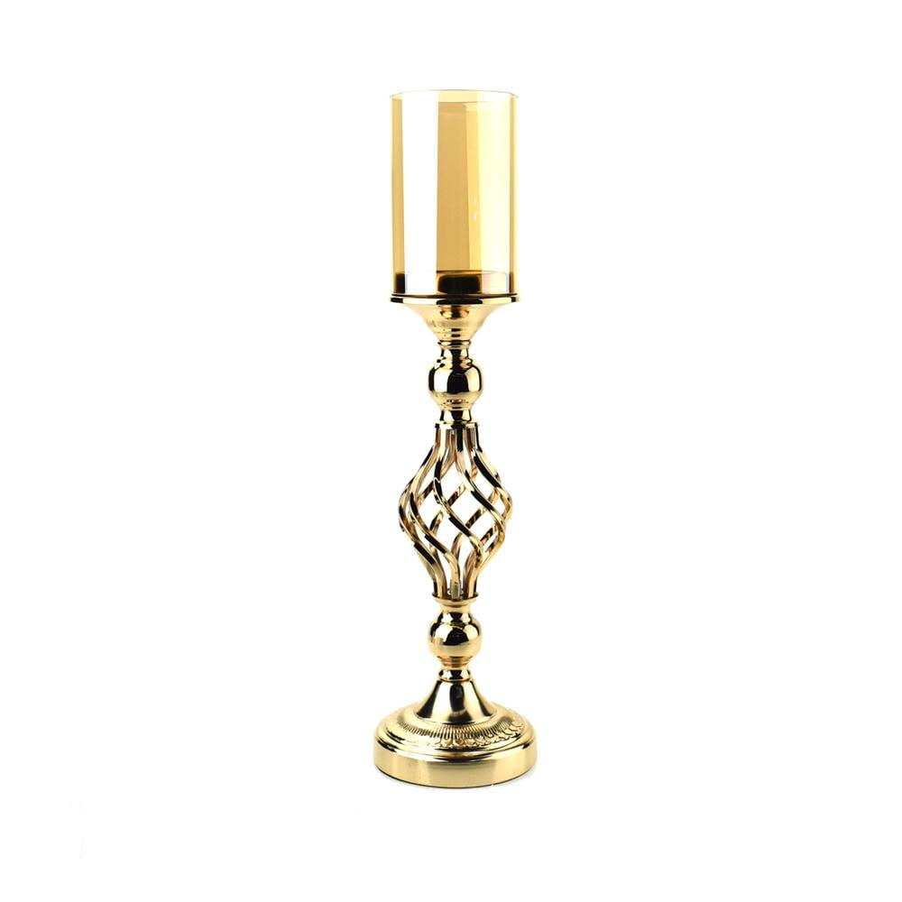 Twisted Candle Holder with Glass Cylinder Centerpiece, Gold, 21Inch
