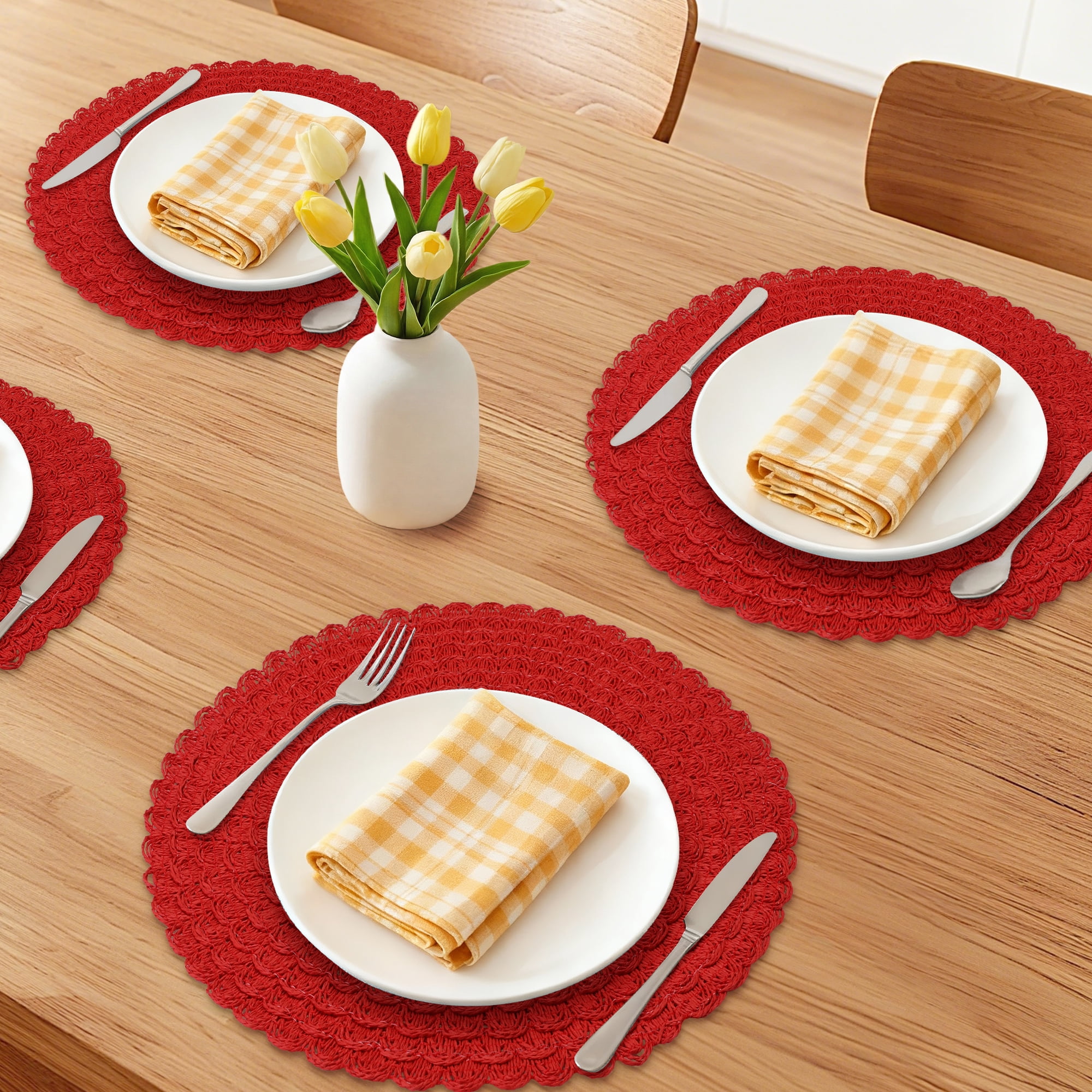 Unique Bargains 6Pcs Rustic Woven Dining Placemats Red 15x15inch