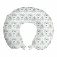 thumbnail image 1 of Bicycle Travel Pillow Neck Rest, Diverse Size Repeating Nostalgic Bikes with Heart and Leaf Motifs Hipster Art, Memory Foam Traveling Accessory Airplane and Car, 12", Soft Pink Blue, by Ambesonne, 1 of 2