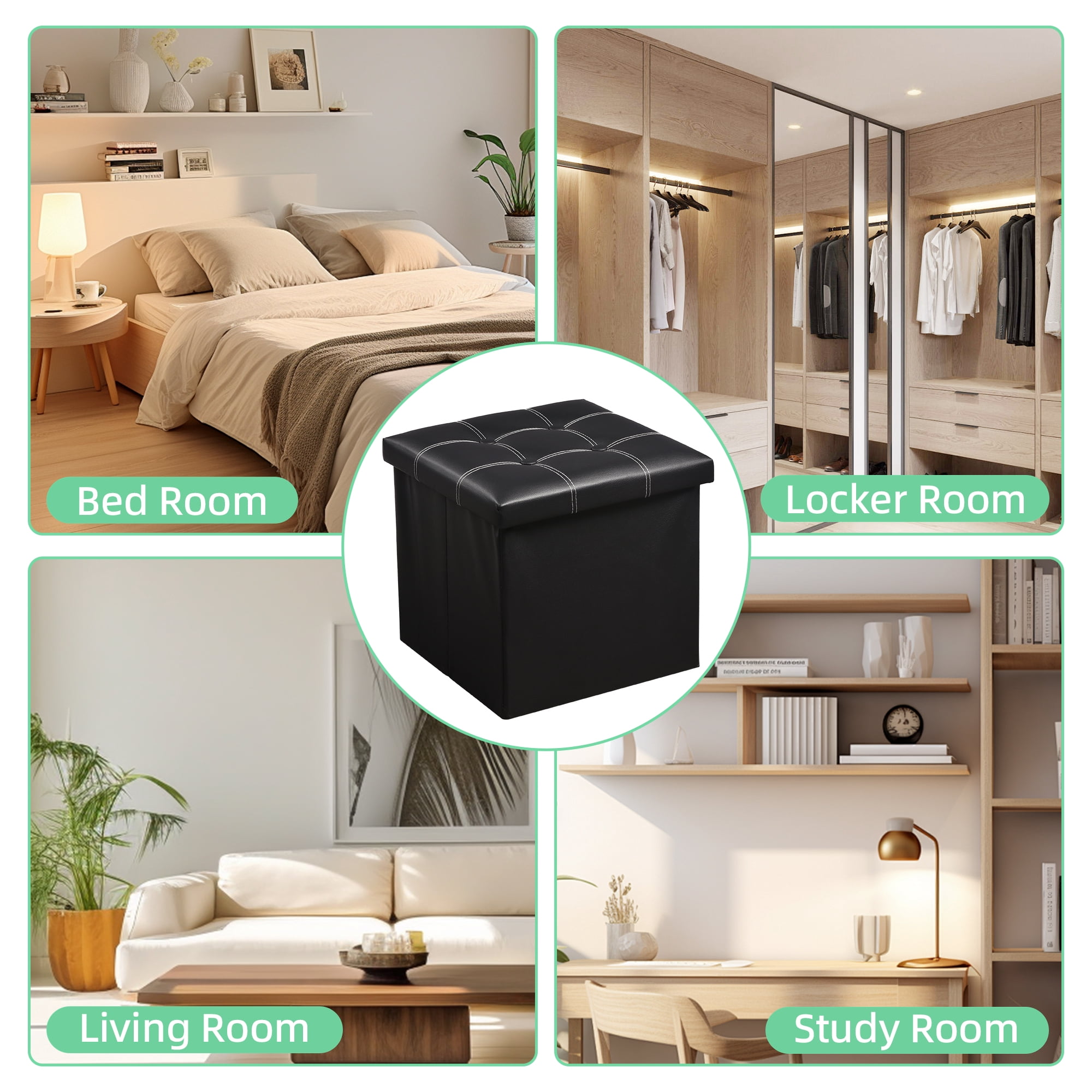 OUTMASTER Ottoman With Storage,Foldable Small Foot stool with Thickened Foam Cushion,14.9*14.9*13.8
