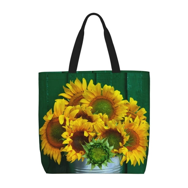 Fotbe Sunflowers in Bucket Bolsa Tote con Estampado para Mujer, Bolsos con Cremallera, Bolsa de Hombro Casual de Gran Capacidad con Bolsillos Internos