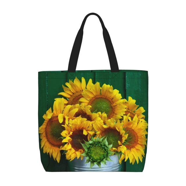 Fotbe Sunflowers in Bucket Bolsa Tote con Estampado para Mujer, Bolsos con Cremallera, Bolsa de Hombro Casual de Gran Capacidad con Bolsillos Internos