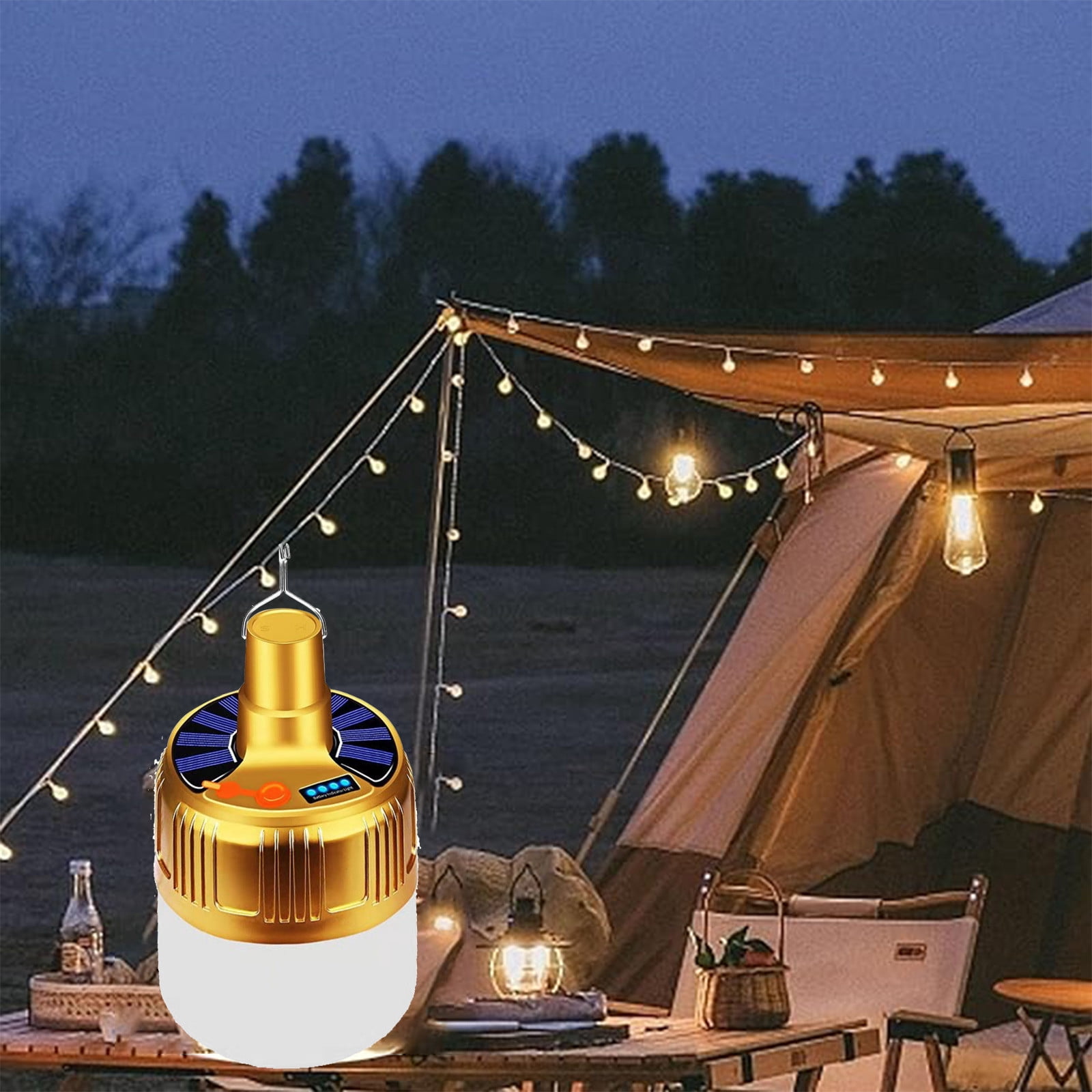 Infidev Super Bright Solar Rechargeable Bulb, 60W LED Camping Light with USB Charging and Remote Control for Outdoor Home Lighting