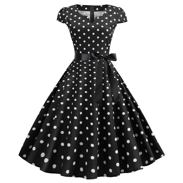 WILLBEST Vestidos Casuales para Mujer Verano Vestido de Fiesta Informal con Estampado de Lunares de Manga Corta para Mujer, Vestido de Fiesta de Noche de Los Años 50, Vestidos de Mujer Extra Grande