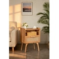 thumbnail image 3 of Natural Rattan Boho Side Table - Bedside Nightstand with Drawer & Open Shelf, Solid Wood Legs for Bedroom Dorm Small Spaces, 3 of 5
