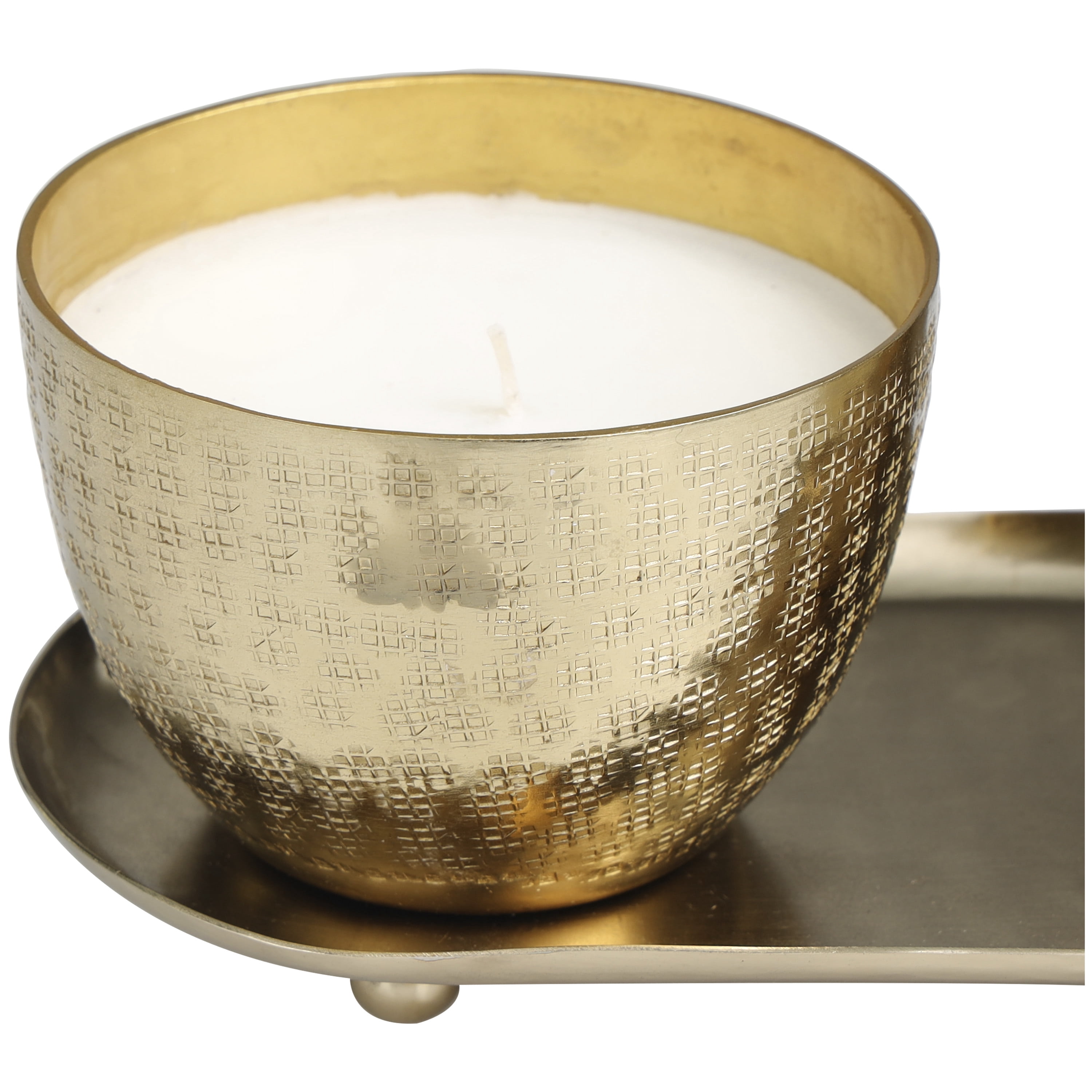 CosmoLiving by Cosmopolitan 2 Holder Gold Metal Roses in Paradise Scented Grid Patterned 10 oz 1 Wick Candle with White Wax, (Set of 2)