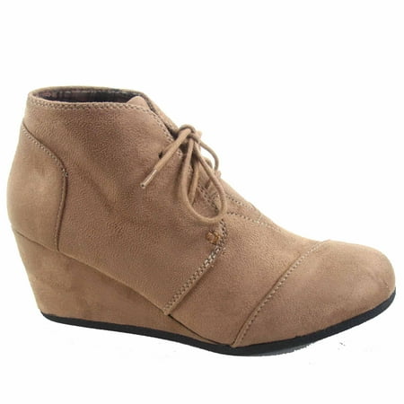 

Patricia-1 Women s Casual Oxford Ankle Booties Lace up Low Wedge Shoes