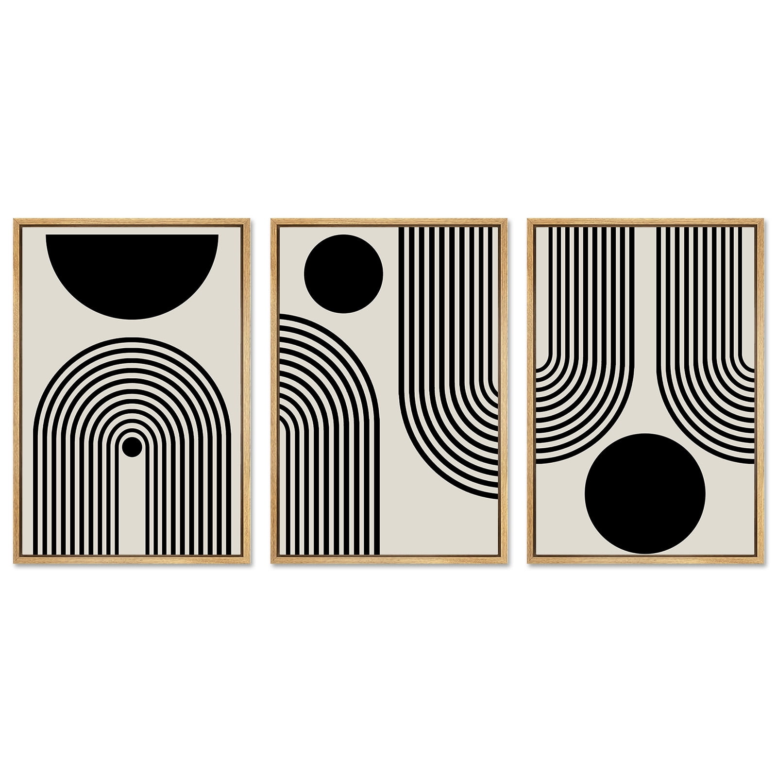 SHENIFY Black Abstract Boho Wall Art Framed Wood Geometric Wall Decor Mid Century Modern Minimalist Bohemian Bedroom Decor Canvas Prints Ready To Hang for Living Room - 12x16in3pcs Neutral Framed