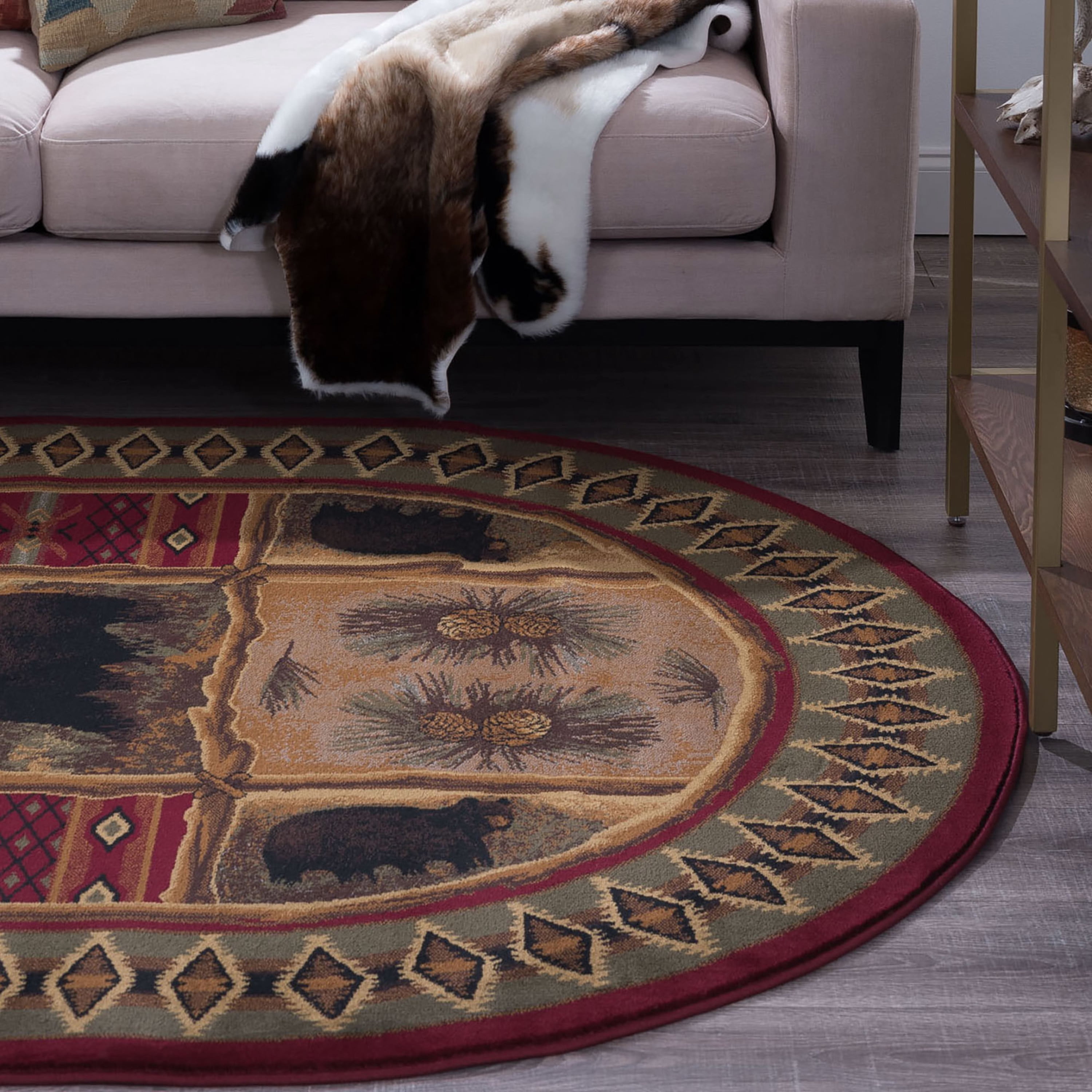 Nature Novelty 5' x 7' Oval Red and Beige Polypropylene Indoor Area Rug