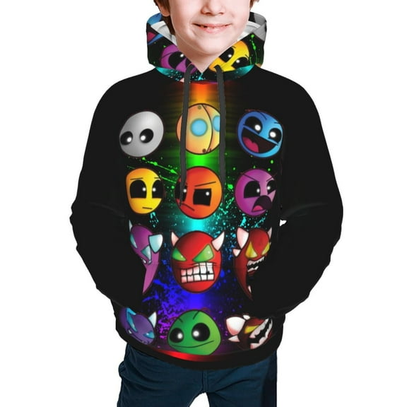 Geometry Dash Kids' Hoodie 3d Print Sweatshirt Soft Pullover Hooded With Big Pockets Fans Gifts For Boys Or Girls Small