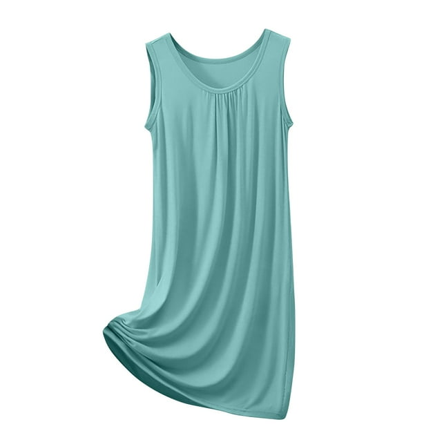 Diufon Robe de Pyjama pour Femmes Été Fine Respirante Sans Manches Col Rond Chemises de Nuit Décontractées Amples Vêtements de Nuit à la Maison