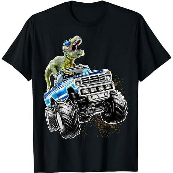 T Rex Dinosaur Monster Truck Patriotic Birthday Gift Boys T-Shirt