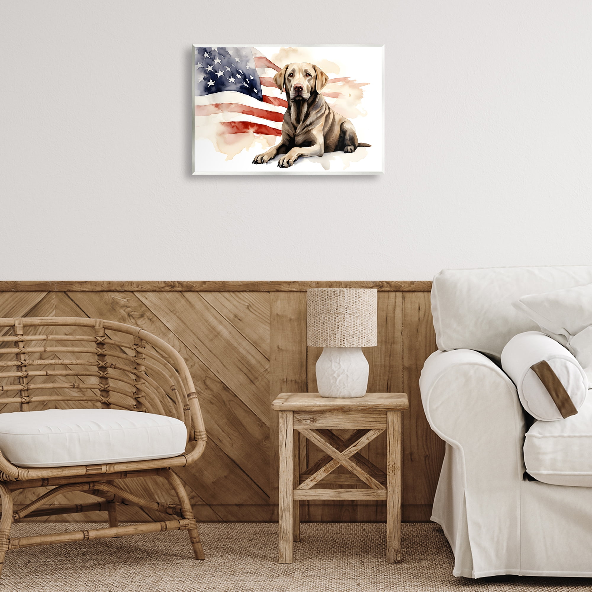 Stupell Industries Patriotic Dog with Flag Animals & Insects Painting Unframed Art Print Wall Art, 19 x 13