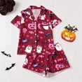 thumbnail image 2 of RUTAYY Girls Halloween Pajama Set Bow Candy Ghost Pumpkin Graphic 2 Piece Button Down Short Sleeve Sleepwear Daily Home Use Watermelon Red, 2 of 4