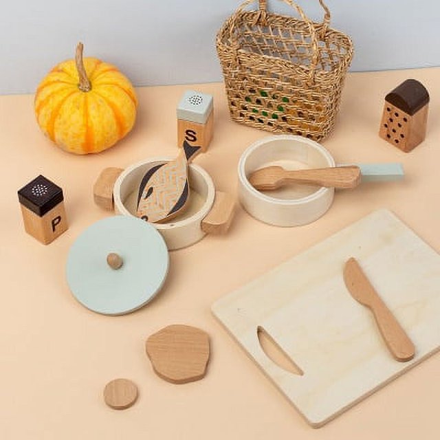 Wooden Toy Kitchen Cookware Pot Pan Cook Pretend Play Educational Mini House Toys For Children Simulation Kitchen Utensils Girls