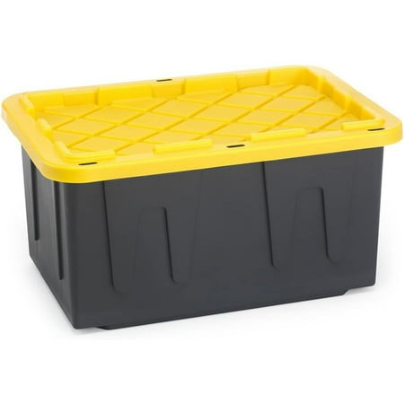 

Omsix 27 Gallon Durabilt Tough Storage Container Black Base Yellow Lid Stackable 4-Pack