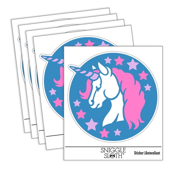 Magical Unicorn Head Car Window Bumper Water Bottle Phone Tablet Laptop Waterproof Vinyl Decal Sticker Set 5-Pack - Gloss Finish - 2.0"