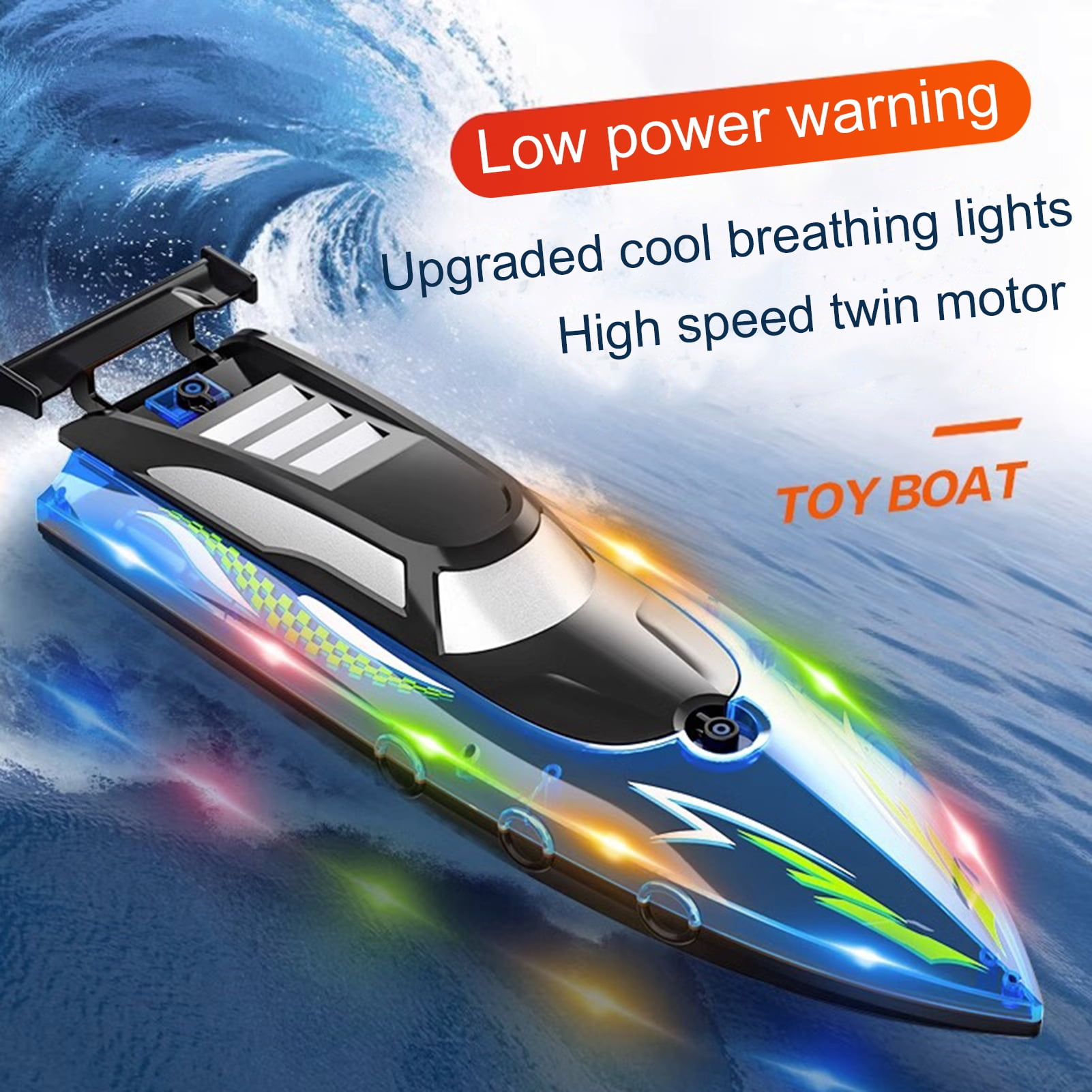 BAELLERT 1 Set Remote Control Boat Waterproof Electric RC Boat Toy with Colorful LED Lights for Outdoor Activity