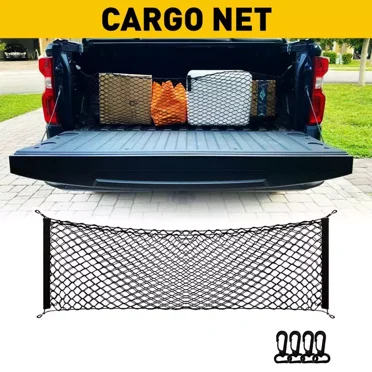 Aniceparthy Envelope Style Trunk Cargo Net Fit for Chevy Silverado & GMC Sierra 2013-2024,Stretchable Pickup Truck Bed Storage Cargo Net,Adjustable Elastic Trunk Storage Net with Hook