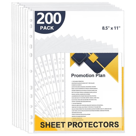 200 Pack Sheet Protectors 8.5 x 11 inch,Clear Plastic Page Protectors for 3 Ring Binder,Plastic Sleeves for Binders Documents Protectors