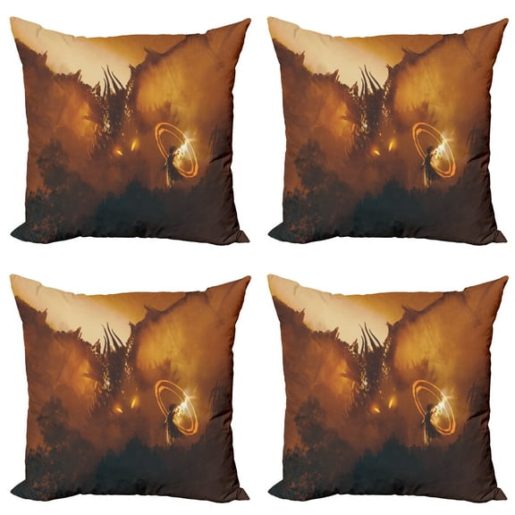 Ambesonne Fantasy Throw Pillow Cover 4 Pack, Magician Evil Power, 24", Orange Brown