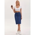 thumbnail image 3 of DARING DIVA Women's Slit Stretch Below Knee Length Denim Skirts Small Dark Blue, 3 of 7