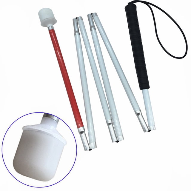 Bastón plegable de aluminio blanco para personas ciegas y con discapacidad visual (6 secciones plegables) (120 cm (47,2 pulgadas), mango negro)