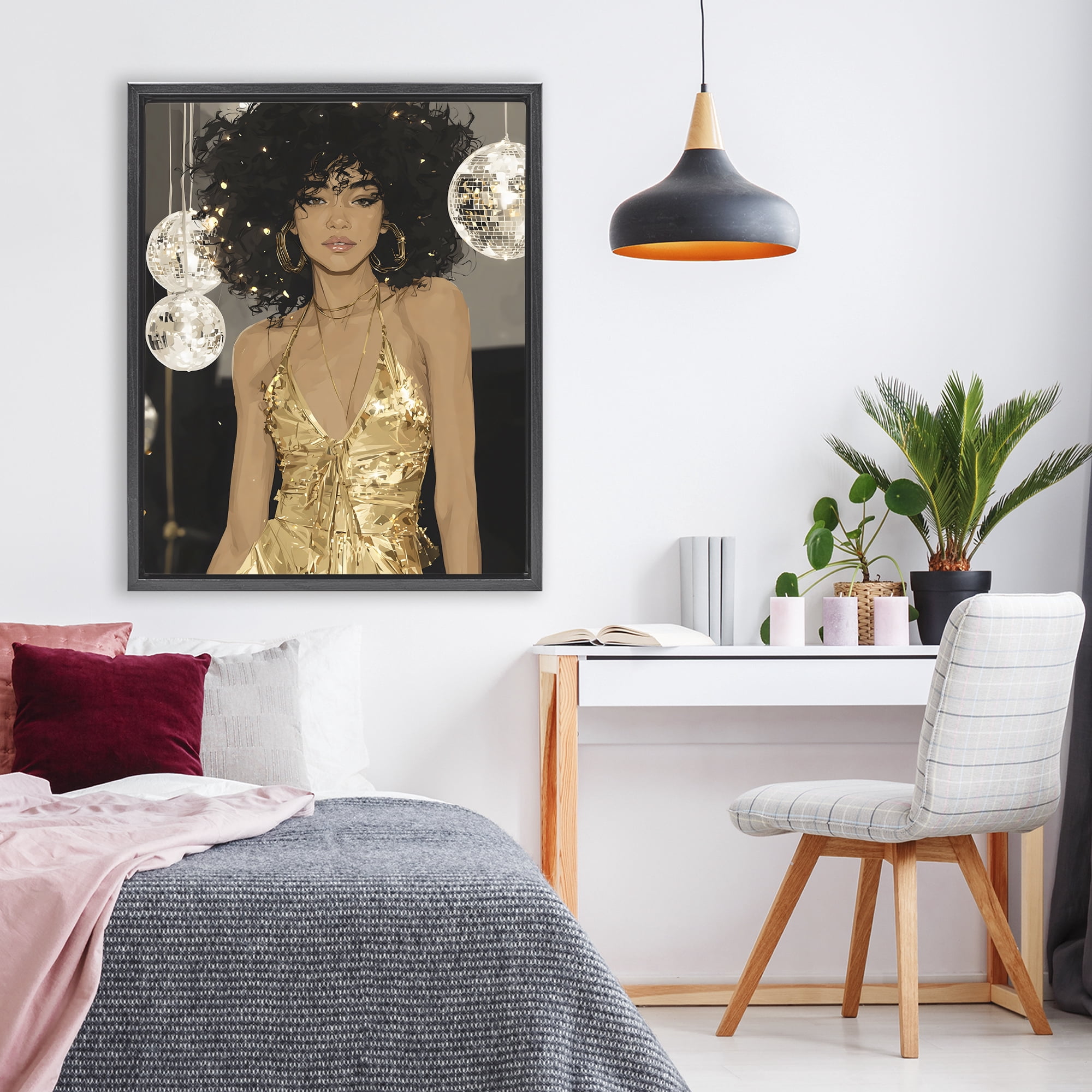 Stupell Industries Golden Disco Dream Party Black Framed Floater Canvas Wall Art, design by Franklyn Gregory