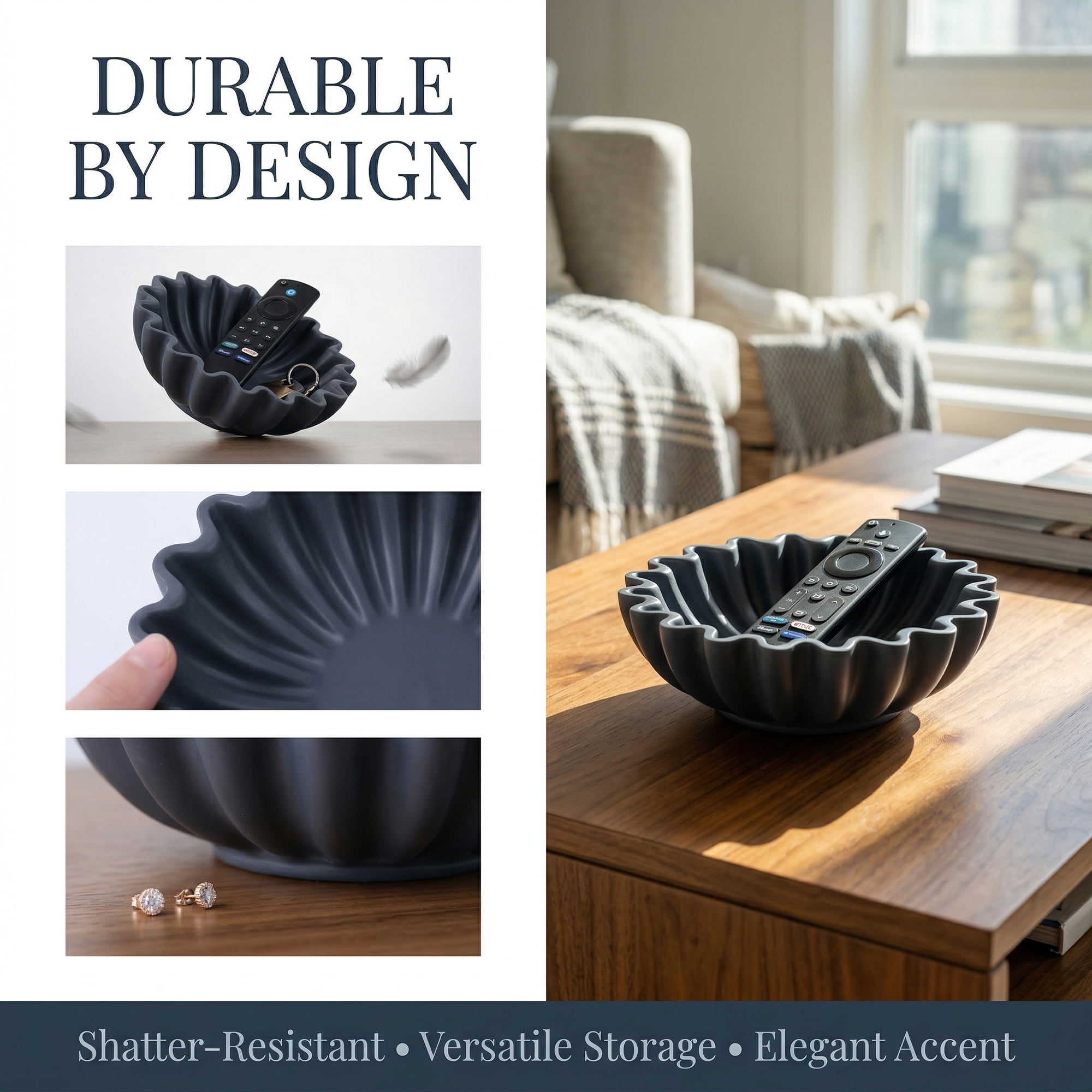 Unique Bargains Scalloped Modern Fluted Fruit Basket Wavy Bowl Dark Brown 11*11*3.9inch