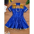 thumbnail image 4 of Ocealan Kids Girls Drum Majorette Leader Dance Dress Sequins Tassel Short Sleeve A Line Dancewear Royal Blue 12, 4 of 6