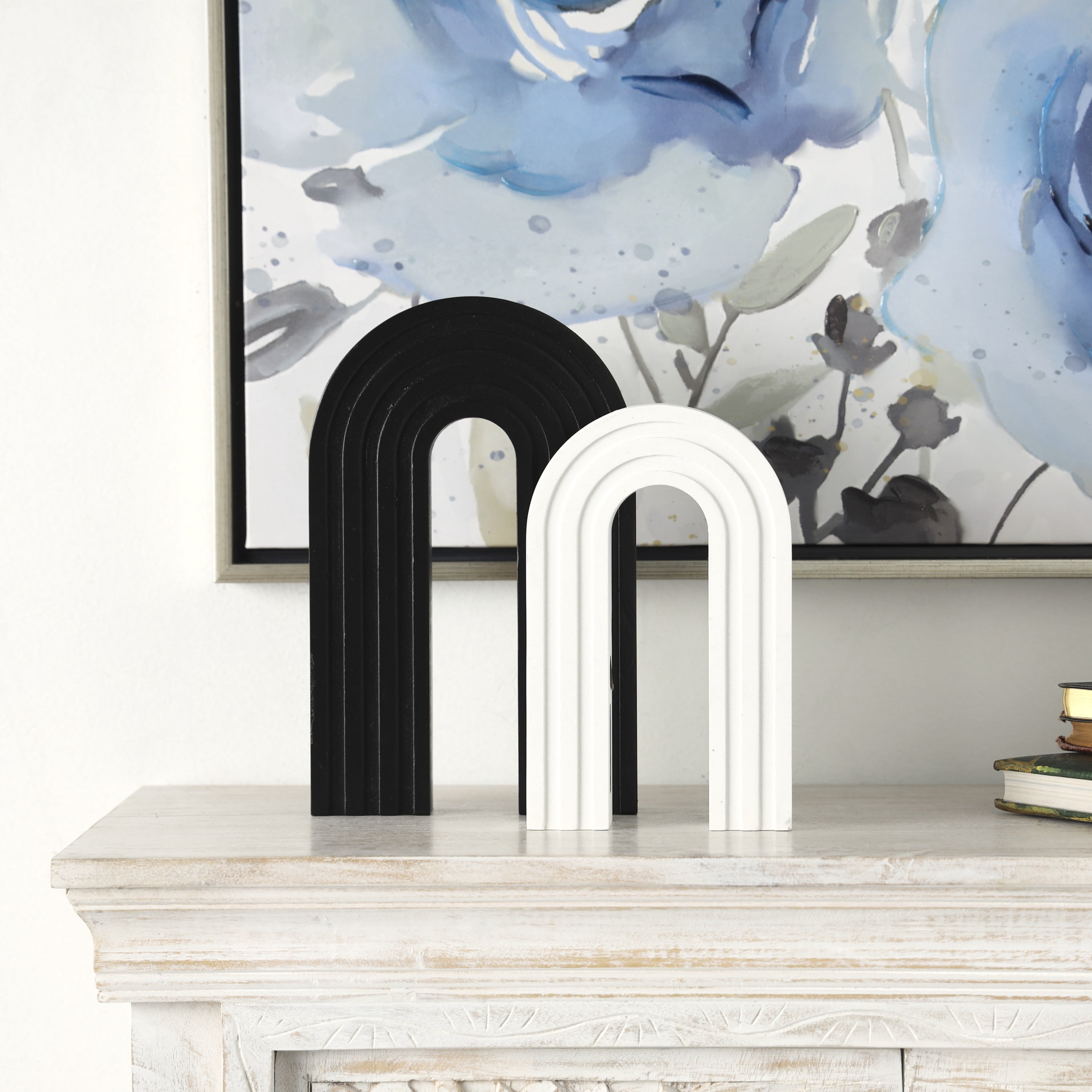 9", 7"H Black Wooden Layered Arch Geometric Sculpture, by CosmoLiving by Cosmopolitan (2 Count)