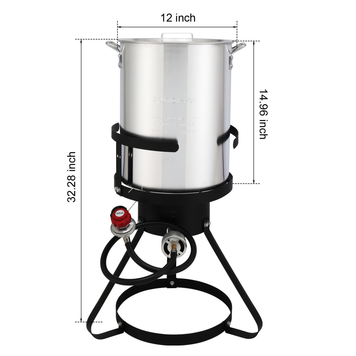 4-Piece Outdoor Aluminum Pot Set, 13 x 32 Inch Black Round Iron Stove Frame with 2 Handles and Use Gas, 2 Pots, Portable Stainless Steel Camping Stove for Hiking, Picnic, Silver