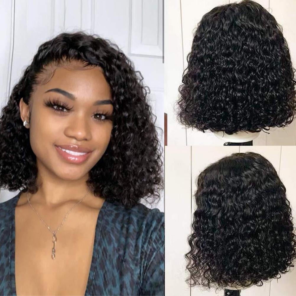 Short Bob Wigs Lace Closure Wigs Human Hair Brazilian Curly Lace Front Wigs Human Hair Deep Wave Bob Wigs for Black Women 150% Density 14 Inch