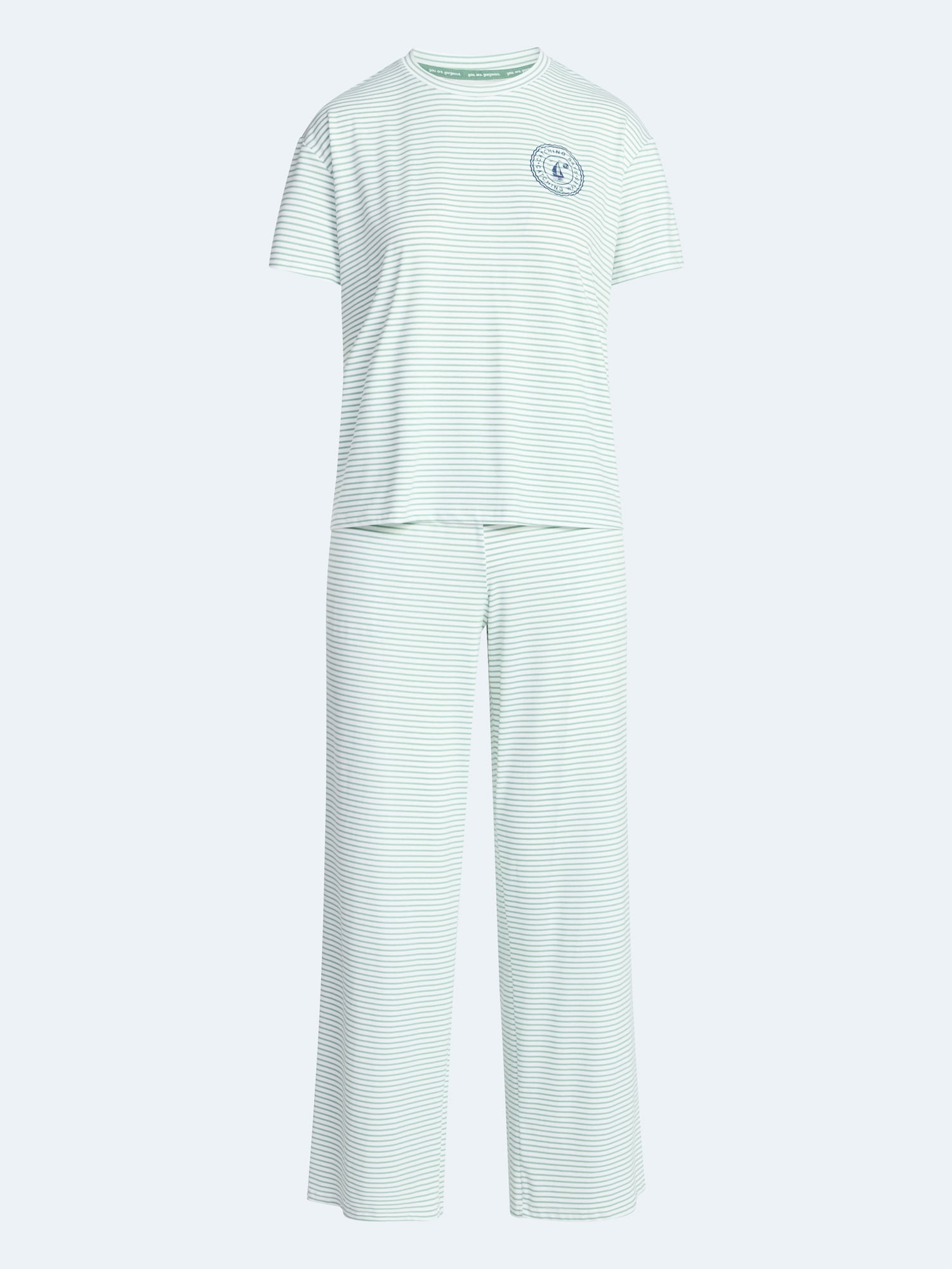 Joyspun Women's Dreamy Soft Collection Short Sleeve Sleep Top and Open Leg Pants Pajama Set, 2-Piece, Sizes XS-3X