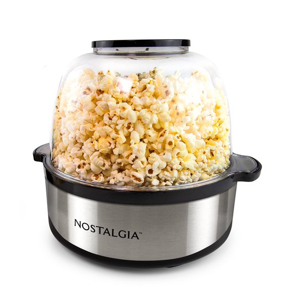 Nostalgia 6 qt Countertop Popcorn Machine, Stainless Steel Stirring Popcorn Popper, Silver
