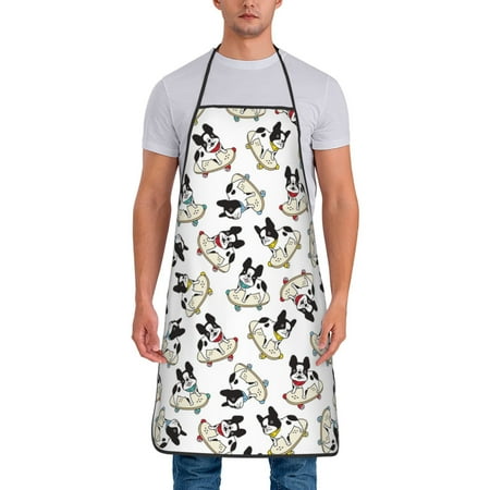 

Adjustable Bib Apron - Cute French Bulldog Skateboard Waterdrop Resistant Cooking Apron Kitchen Aprons for Men Women