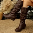 thumbnail image 6 of Viluyesy Slouch Boots for Womens, Chunky Heels Wide Calf Round Toe PU Leather Knee High Boots Brown, 6 of 9
