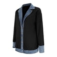 thumbnail image 6 of YWMJI Denim Patchwork Corduroy Cardigan for Women Collared Knit Sweater Blazer Soft Ribbed Knit Long Sleeve Button Down Denim Trim Blazer Lightweight Open Front Thigh Length Jackets Black Xl, 6 of 9