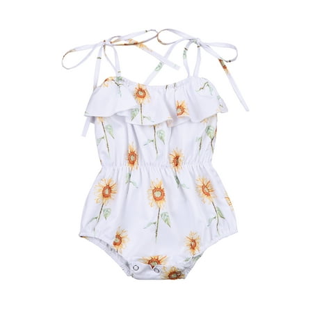 

Canrulo Newborn Baby Girls Solid Color One Piece Halter Sleeveless Romper Floral Off Shoulder Bodysuit Summer Set White 6-12 Months