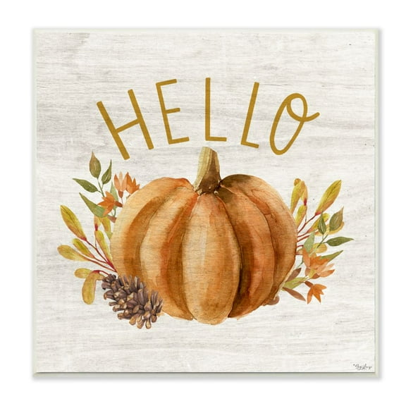 Stupell Industries Hello Pumpkin Autumn Pinecone Orange Brown Fall Seasonal Graphic Art Unframed Art Print Wall Art, 12x12, by Gigi Louise