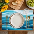 thumbnail image 4 of Teal Abstract Waves Placemats Set of 12, Water Ripple Stripes Modern Placemats for Dining Table, Place Mats for Kitchen Tabletop, Waterproof Wipeable Dining Table Mats Set, 4 of 9